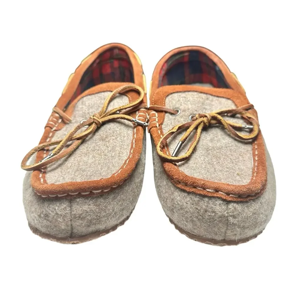 Lands’ End | Men | Wool Felt Suede Leather Brown Cozy Moccasin Slippers | 10 D